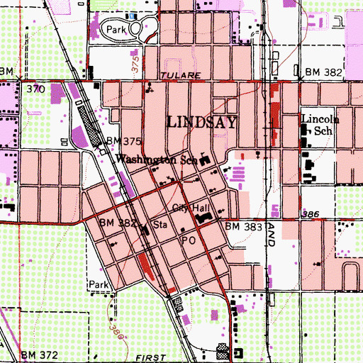 Topographic Map of Lindsay Evangelical Friends Church, CA