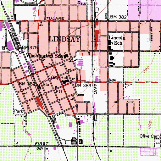 Topographic Map of Lindsay Unified School District Office, CA
