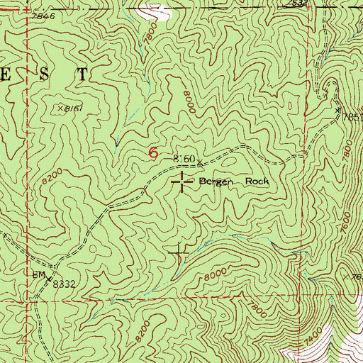 Topographic Map of Bergen Rock, CO