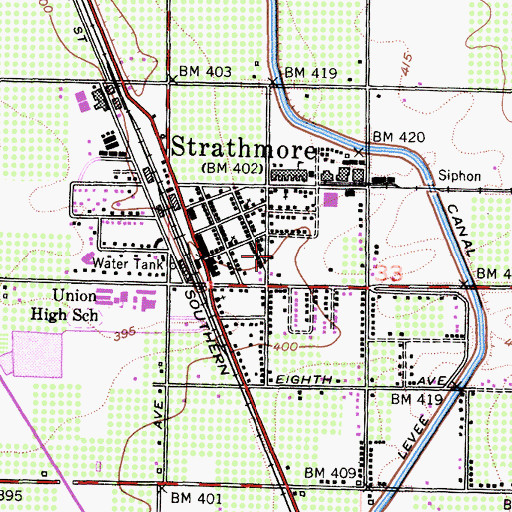 Topographic Map of Strathmore Branch Tulare County Library, CA