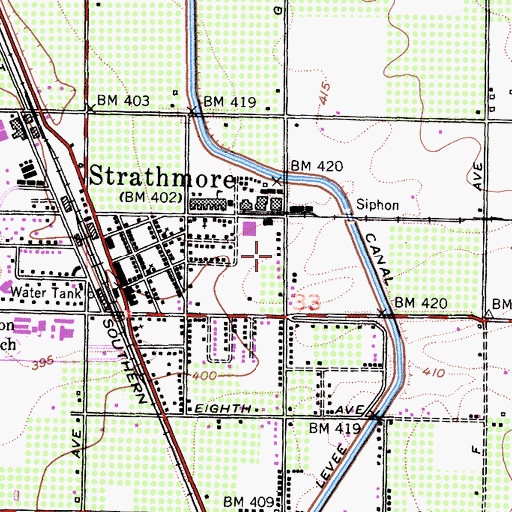 Topographic Map of Strathmore Continuation High School, CA