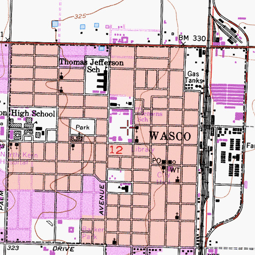 Topographic Map of Assembly of God Church of Wasco, CA