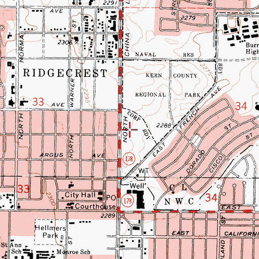Topographic Map of Kern County Fire Department Station 74 Ridgecrest, CA