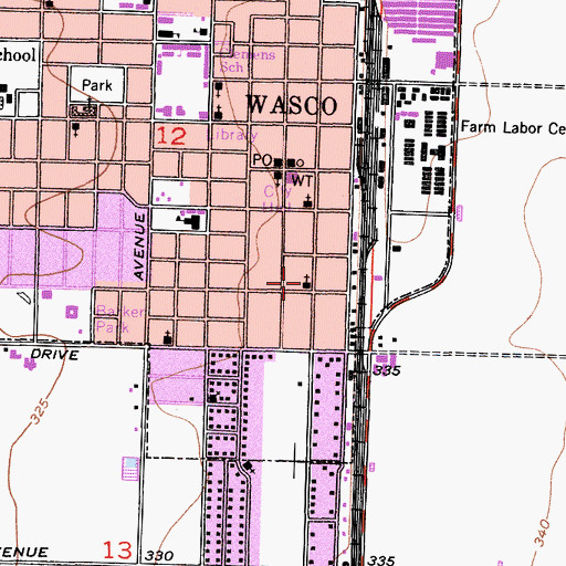 Topographic Map of First Baptist Church, CA