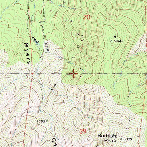 Topographic Map of Heavens Delight Mine, CA