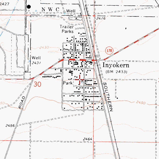 Topographic Map of Inyokern Baptist Church, CA