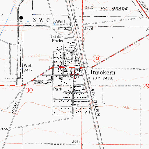 Topographic Map of Inyokern Post Office, CA
