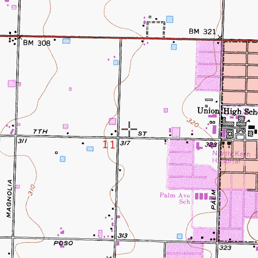 Topographic Map of John L Prueitt Elementary School, CA