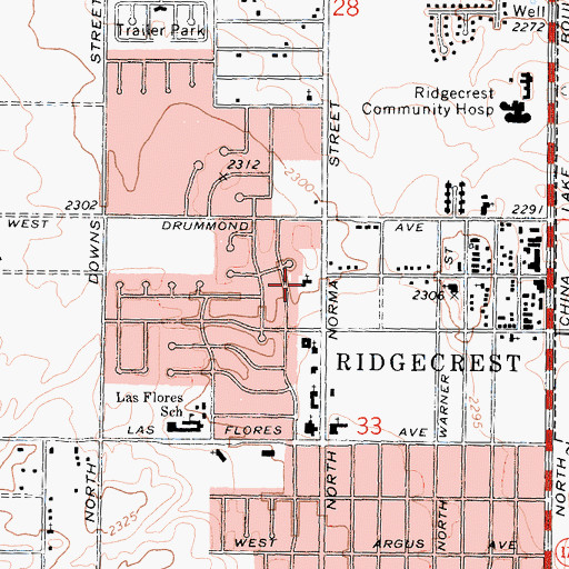 Topographic Map of Ridgecrest Church of Christ, CA