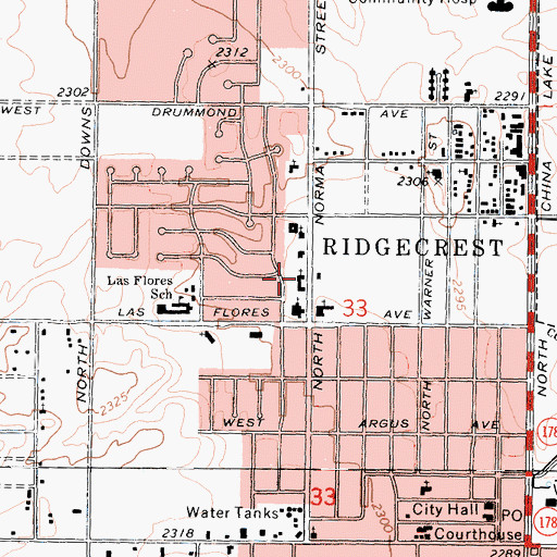 Topographic Map of Ridgecrest Church of the Nazarene, CA