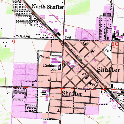 Topographic Map of Shafter Branch Kern County Library, CA