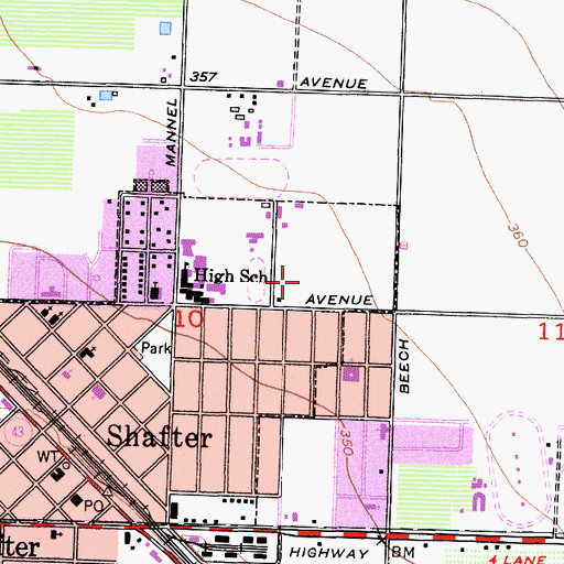 Topographic Map of Shafter High School Farm, CA