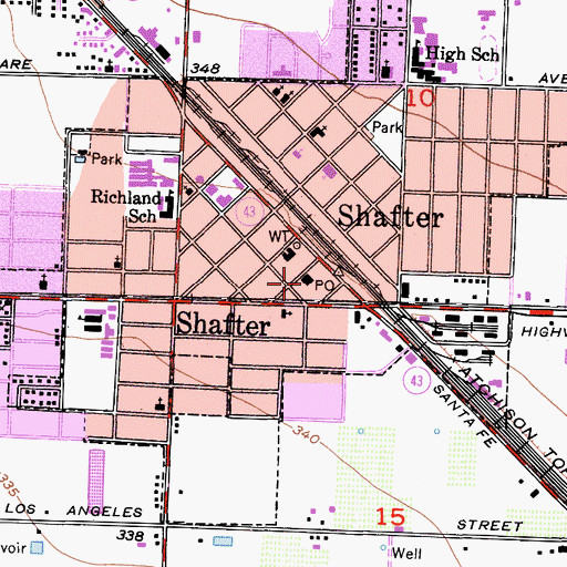 Topographic Map of Shafter Post Office, CA