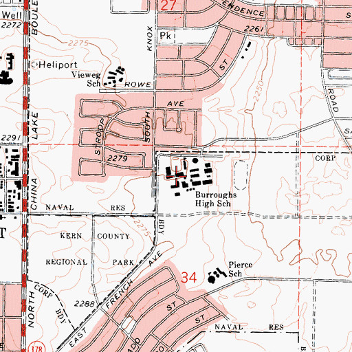 Topographic Map of Sierra Sands Adult School, CA