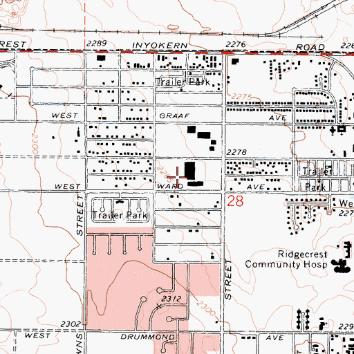 Topographic Map of Sierra Vista Shopping Center, CA