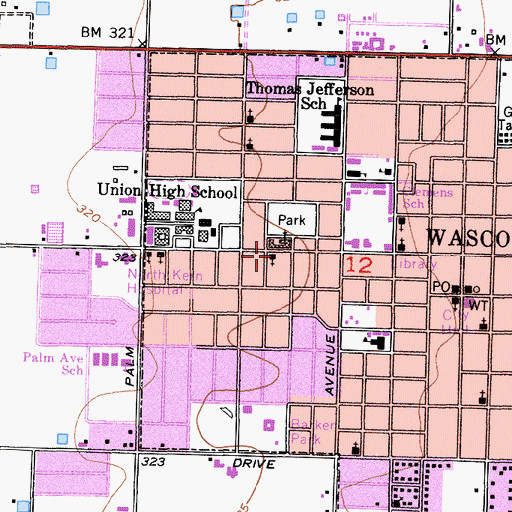 Topographic Map of United Methodist Church of Wasco, CA