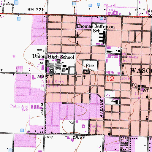 Topographic Map of Wasco Womans Club, CA