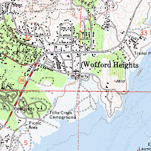 Topographic Map of Wofford Heights Park, CA