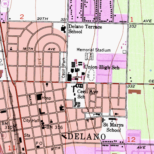 Topographic Map of Delano Joint Union High School District Office, CA