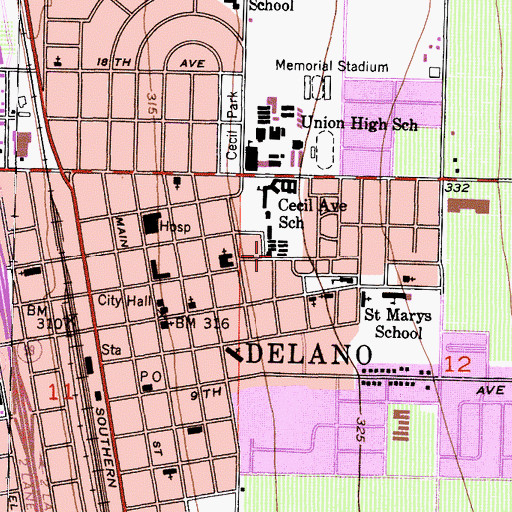 Topographic Map of Delano Union Elementary School District Office, CA
