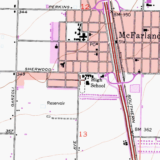 Topographic Map of McFarland High School, CA