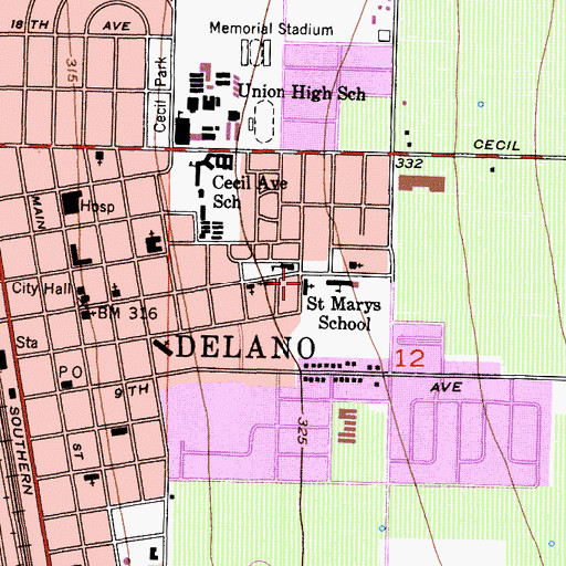 Topographic Map of Saint Marys Church, CA