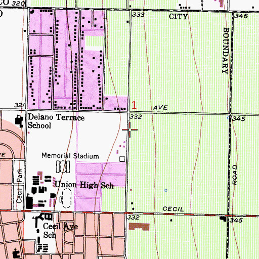 Topographic Map of Delano Center Kern Community College, CA