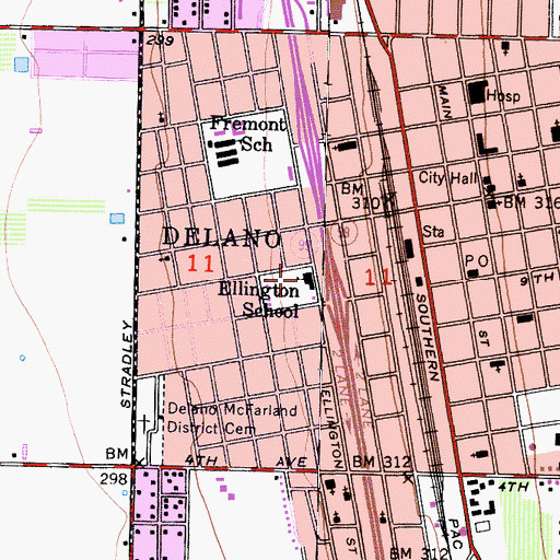 Topographic Map of Delano Community Center, CA