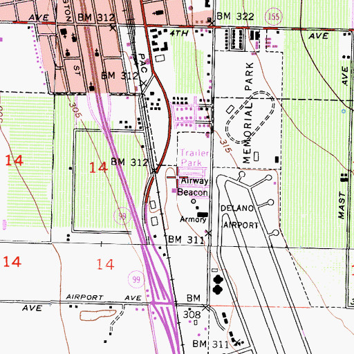 Topographic Map of Delano Mobile Home Park, CA