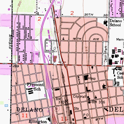 Topographic Map of Delano Village Shopping Center, CA