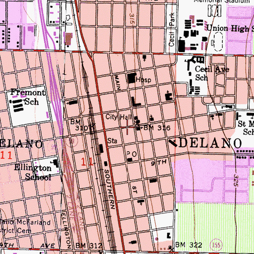 Topographic Map of First United Methodist Church, CA