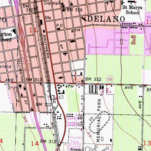 Topographic Map of Kern County Building, CA