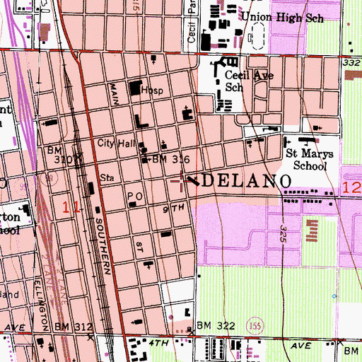Topographic Map of Saint Marys Catholic Church, CA