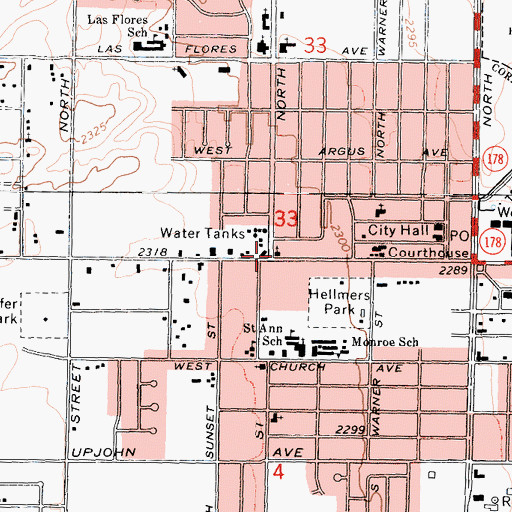 Topographic Map of First Landmark Missionary Baptist Church, CA