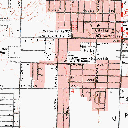 Topographic Map of Foursquare Gospel Church, CA