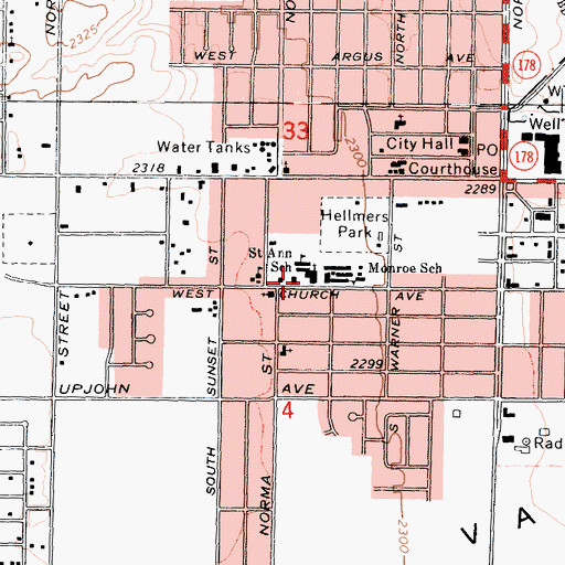 Topographic Map of Saint Anns Catholic Church, CA