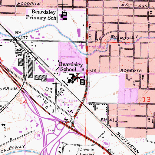 Topographic Map of Beardsley Elementary School District Office, CA