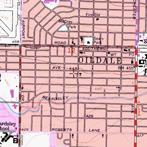 Topographic Map of First Bible Baptist Church, CA