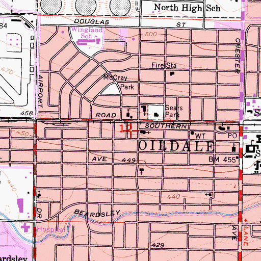 Topographic Map of Oildale Church of God, CA