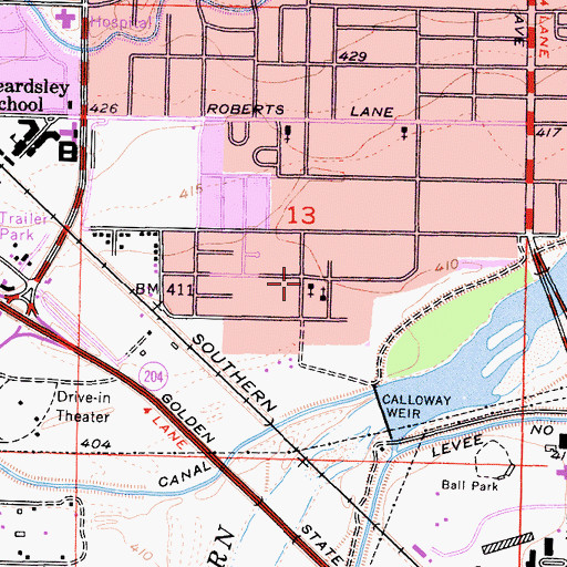 Topographic Map of Riverview Southern Baptist Church, CA