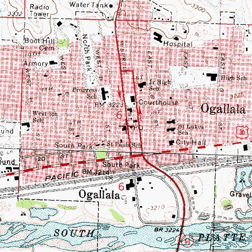 Topographic Map of Ogallala Post Office, NE