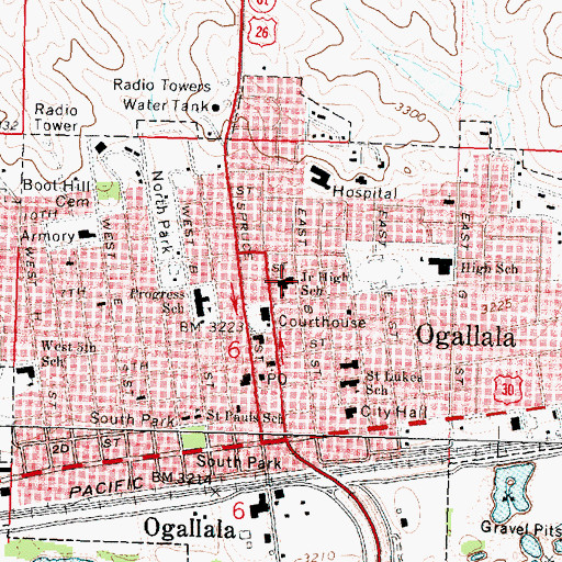 Topographic Map of Ogallala Middle School, NE
