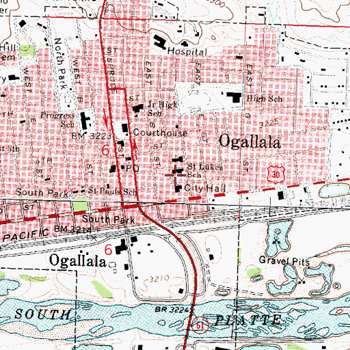 Topographic Map of Ogallala Police Dept, NE