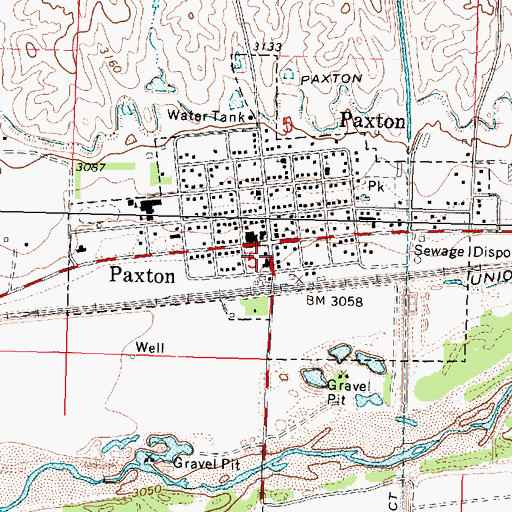Topographic Map of Paxton Public Library, NE