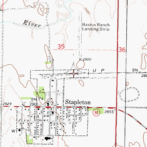 Topographic Map of Stapleton (historical), NE