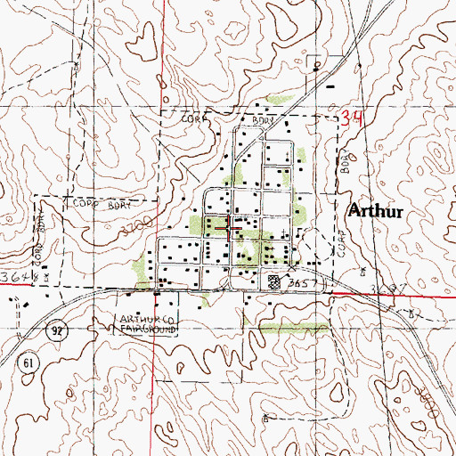 Topographic Map of Arthur Post Office, NE
