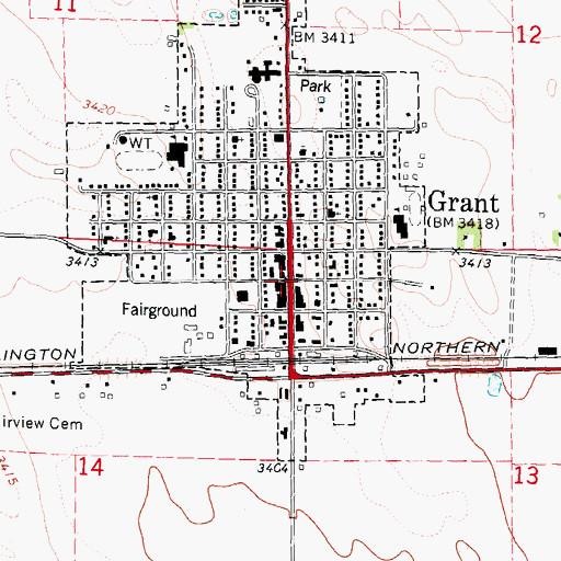Topographic Map of Grant Motel and RV Park, NE