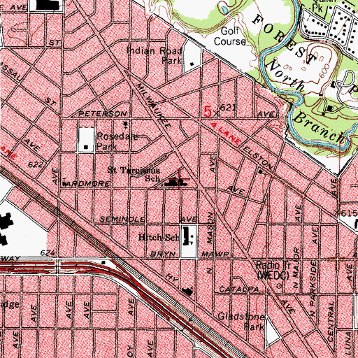 Topographic Map of Saint Tarcissus Roman Catholic Church, IL