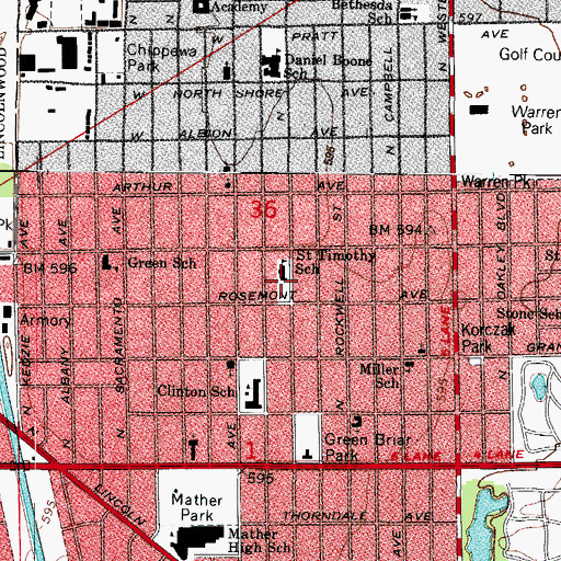 Topographic Map of Saint Timothys Roman Catholic Church, IL