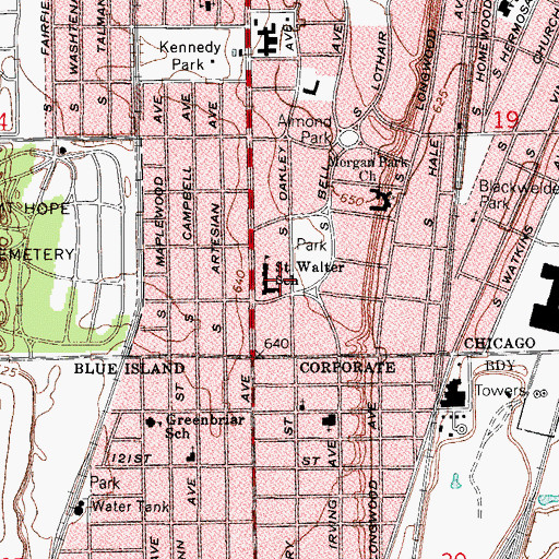 Topographic Map of Saint Walters Roman Catholic Church, IL